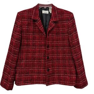 VINTAGE Villager Petite by Liz Claiborne Red Plaid Blazer Jacket Size 14P